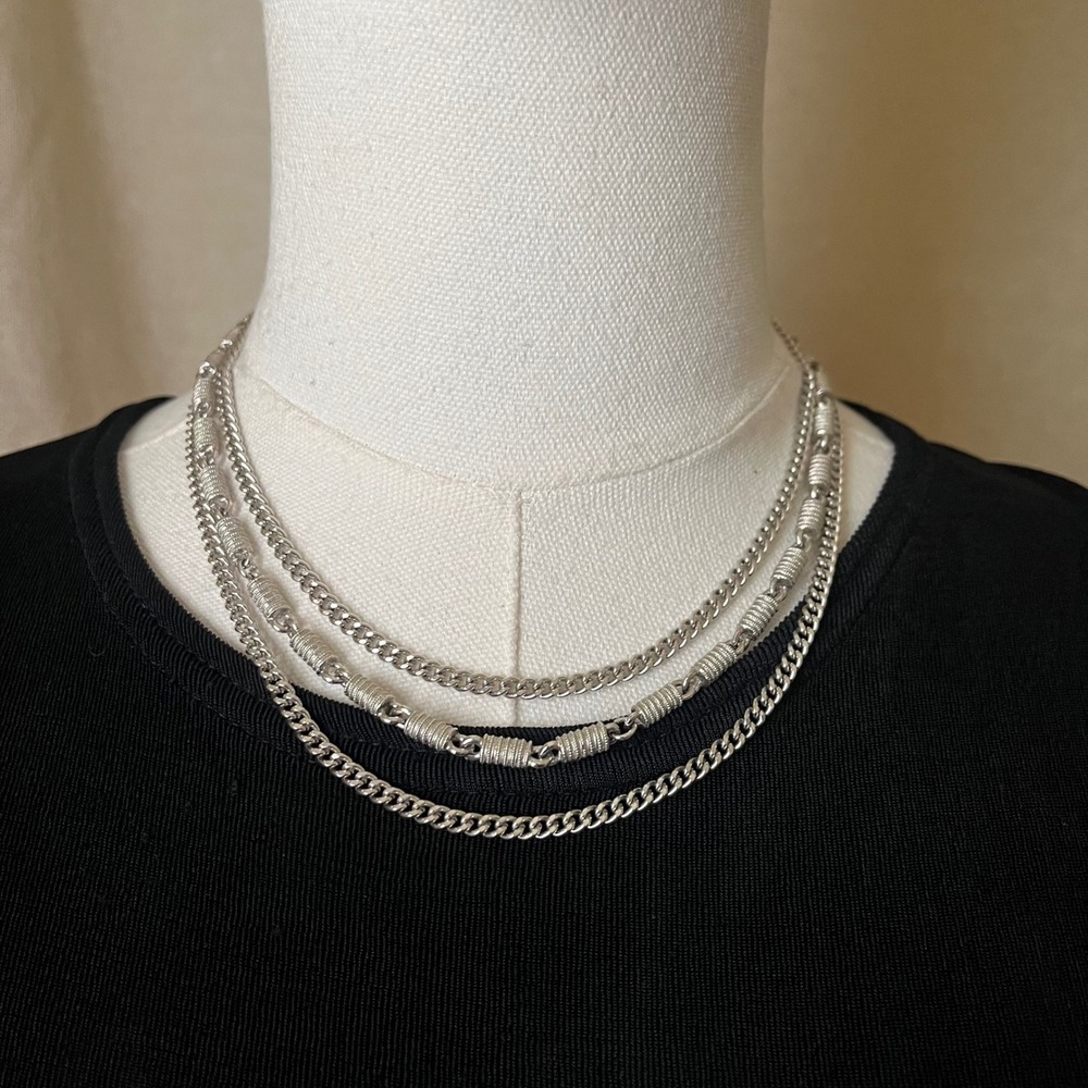Monet Multi Strand Chain Necklace 15.5-17.5" Layered Silver Statement